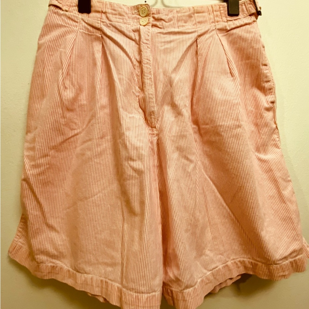 Pink Bermuda Shorts with High-Waisted Design and Pleats
